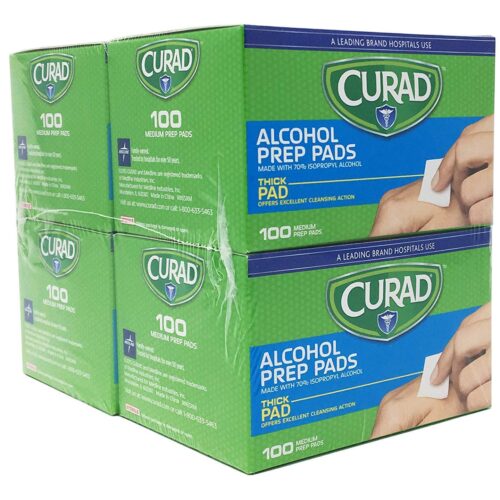 CURAD Alcohol Prep Pads (Pack of 4 Boxes) | 400 Pieces of Medium Isopropyl Alcohol Wipes Individually Wrapped | First Aid Alcohol Swabs for Cuts & Scrapes | Medical Alcohol Pads for General Cleansing